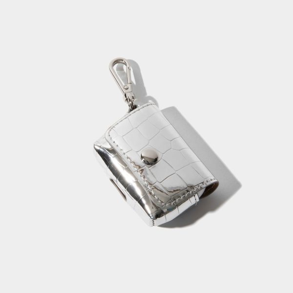 Avery Vegan AirPods Clip-On Pouch - Silver Croc Silver For Cheap