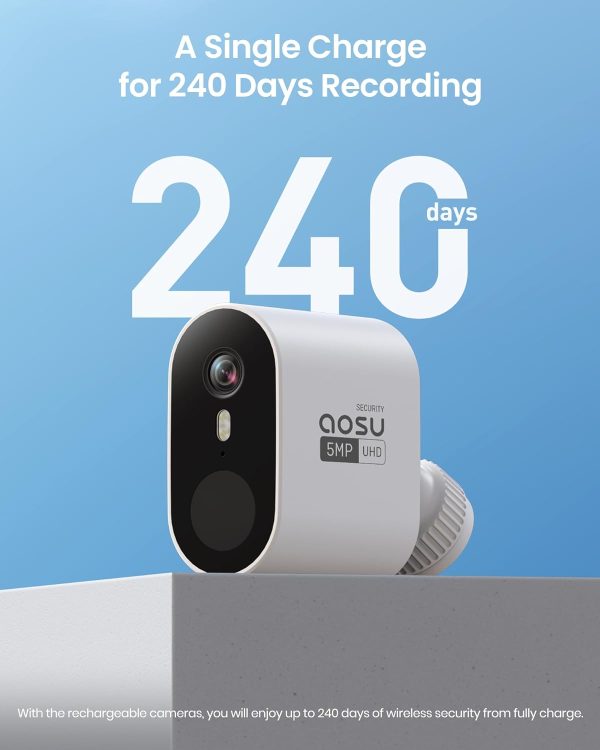 AOSU Security Cameras Wireless Outdoor, 5MP Ultra HD WiFi Home System, Triple Motion Detection, 166° Wide Angle, 365-Day Battery Life, Night Vision, 32G Local Storage,No Monthly Fee Supply - Image 3