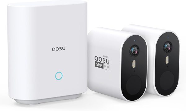 AOSU Security Cameras Wireless Outdoor, 5MP Ultra HD WiFi Home System, Triple Motion Detection, 166° Wide Angle, 365-Day Battery Life, Night Vision, 32G Local Storage,No Monthly Fee Supply
