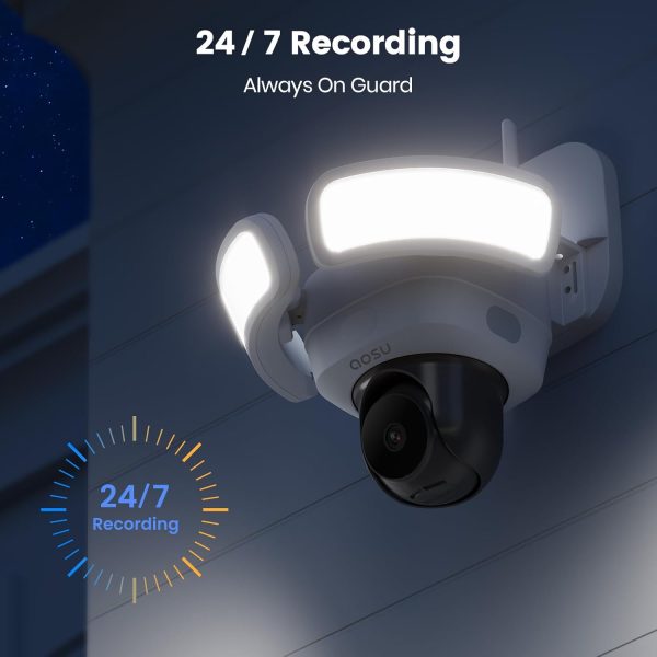 AOSU Floodlight Camera Wired, 3K UHD Security Camera Outdoor, 360° Coverage Surveillance, 24 7 Recording, Motion Detection, 2600-Lumen Motion-Activated Floodlight, Color Night Vision, No Monthly Fee Online now - Image 2