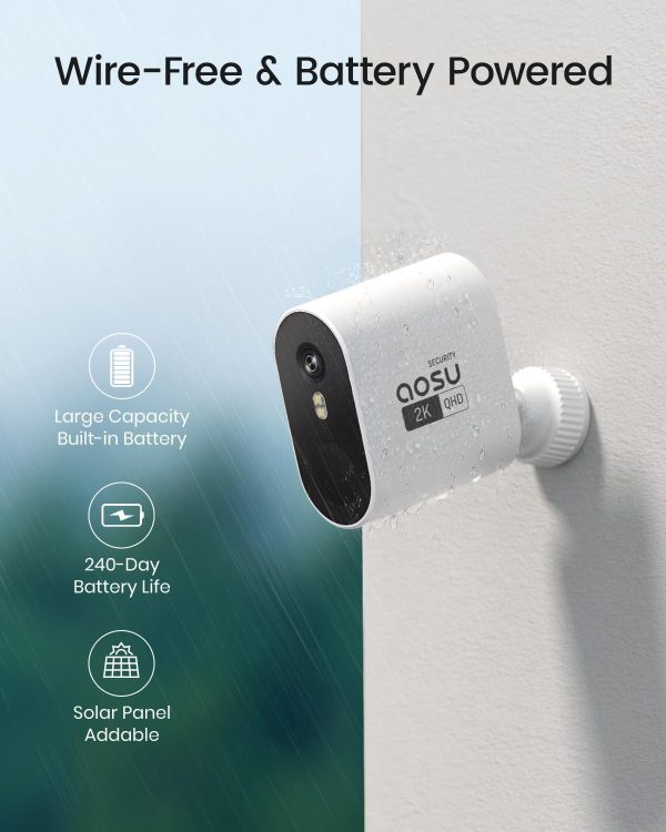 AOSU Security Cameras Wireless Outdoor Home System, True 2K HD Night Vision, No Subscription, 240-Day Battery Life, 166° Wide View, Spotlight & Siren Alarm, Motion Alert, Support 2.4G & 5G WiFi Router Online - Image 4