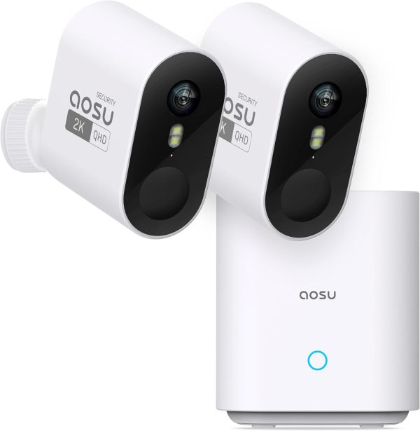 AOSU Security Cameras Wireless Outdoor Home System, True 2K HD Night Vision, No Subscription, 240-Day Battery Life, 166° Wide View, Spotlight & Siren Alarm, Motion Alert, Support 2.4G & 5G WiFi Router Online